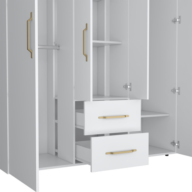 Latitude Run® 70" H 4 Doors 2drawers White Bedroom Wardrobe Armoire ...